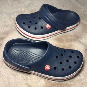 CROCS Navy Mules with Red and White Trim